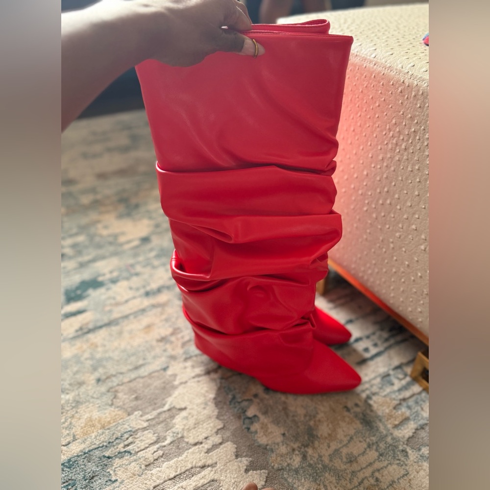 AKIRA Bold Red Slouch Heeled Boots